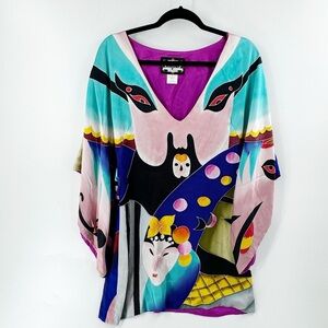 ✅ Rare MEGHAN LA KABUKI Butterfly 100% SILK Kimono DRESS 4 WEARABLE ART